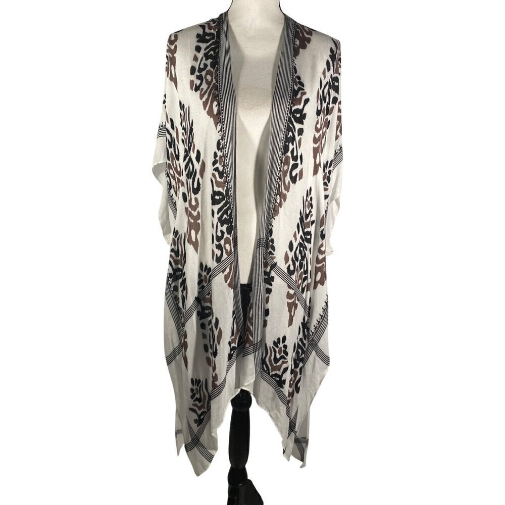 Rachel Rachel Roy long duster kimono kaftan coverup neutral print lightweight OS